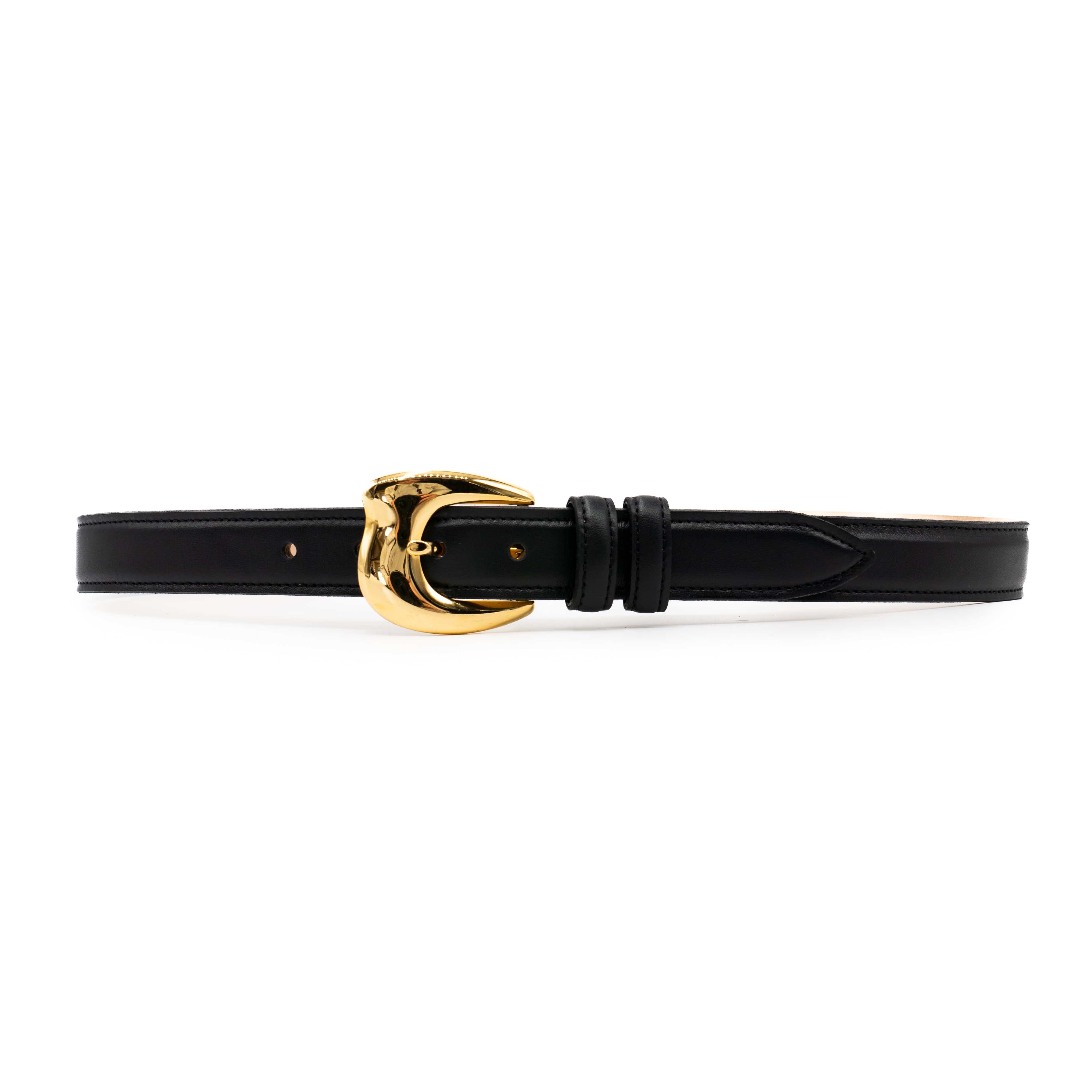 Streets Ahead Onyx Belt in black Italian leather with feather-edge finish, front view
