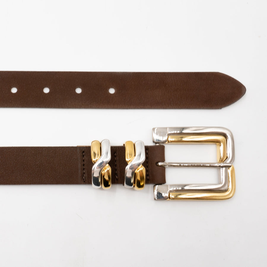 Seraphina Belt – Brown Suede with Two-Tone Buckle Set - Streets Ahead