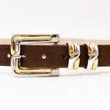 Seraphina Belt – Brown Suede with Two-Tone Buckle Set - Streets Ahead