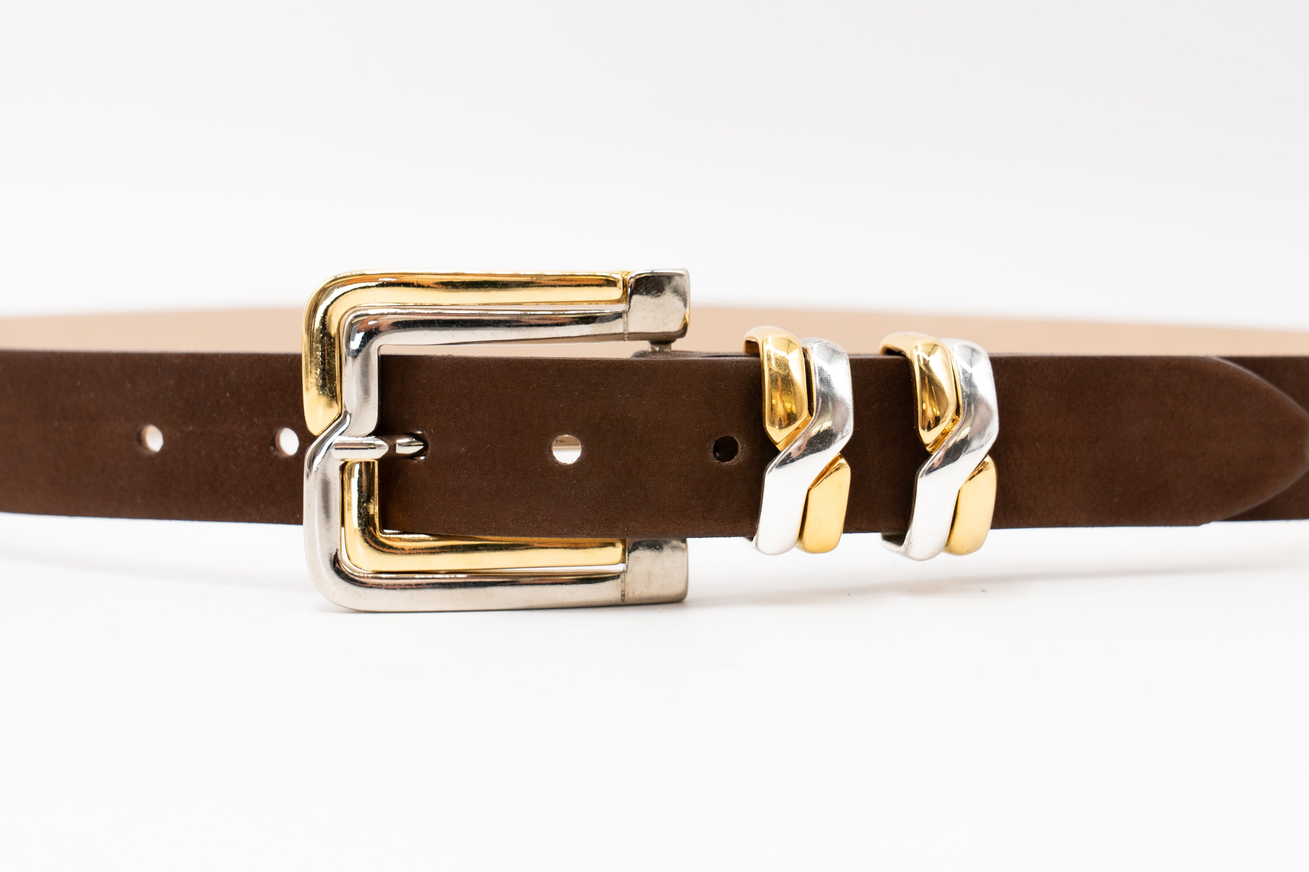 Seraphina Belt – Brown Suede with Two-Tone Buckle Set - Streets Ahead
