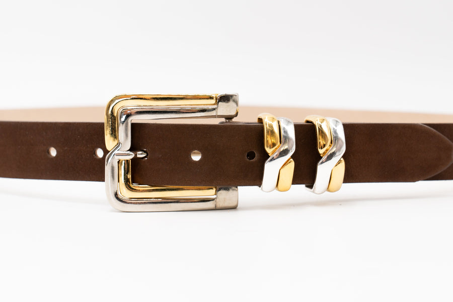 Seraphina Belt – Brown Suede with Two-Tone Buckle Set - Streets Ahead