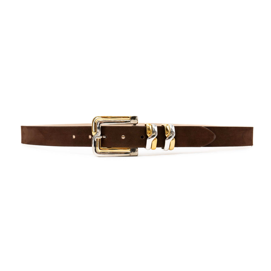 Seraphina Belt – Brown Suede with Two-Tone Buckle Set - Streets Ahead