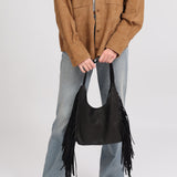 Stevie Fringe Hobo Black Leather