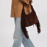 Stevie Fringe Hobo Chocolate Suede