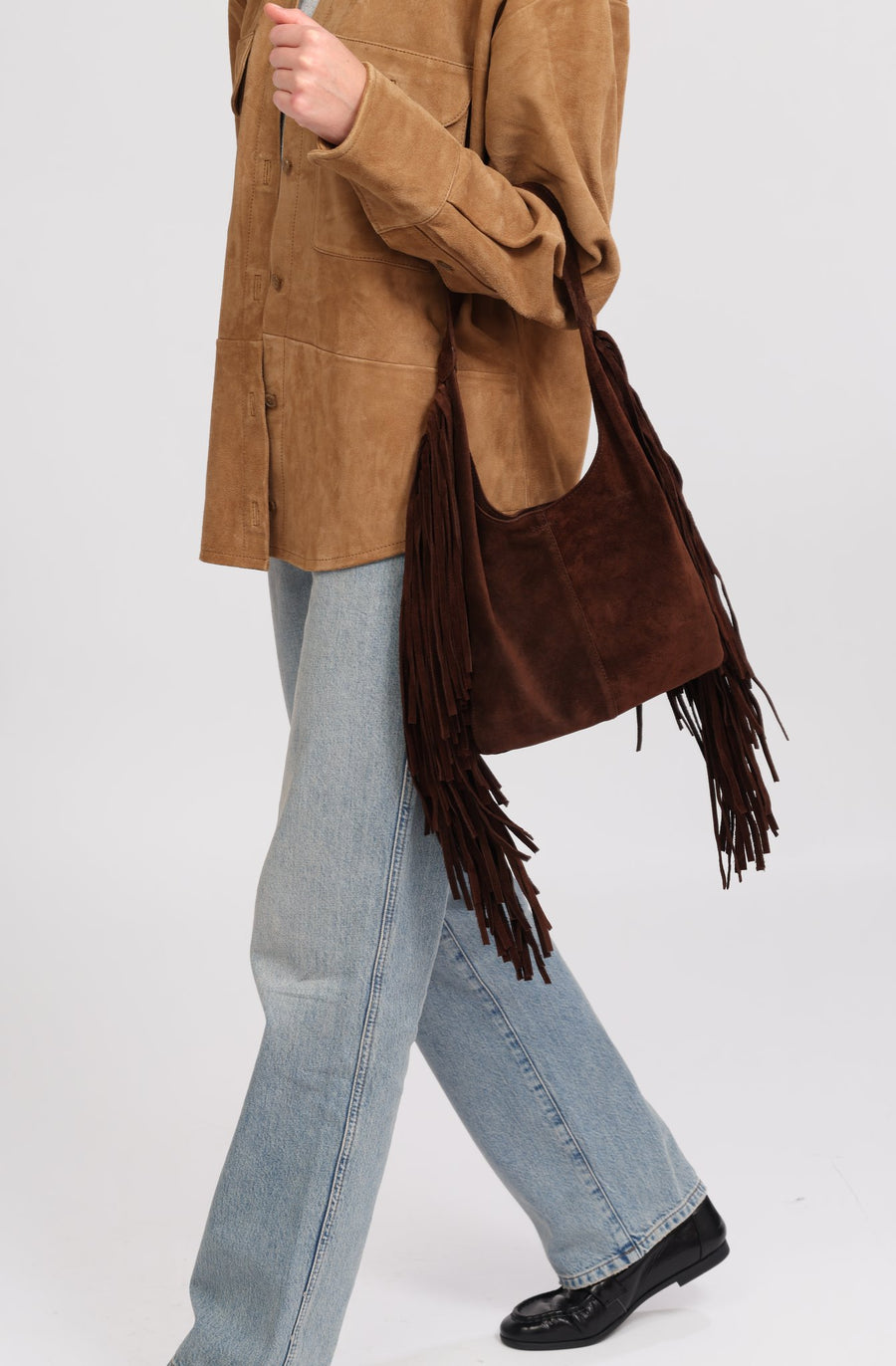 Stevie Fringe Hobo Chocolate Suede