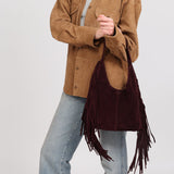 Stevie Fringe Hobo Plum Suede