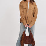 Stevie Fringe Hobo Cognac Embossed Leather