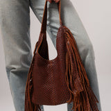Stevie Fringe Hobo Cognac Embossed Leather