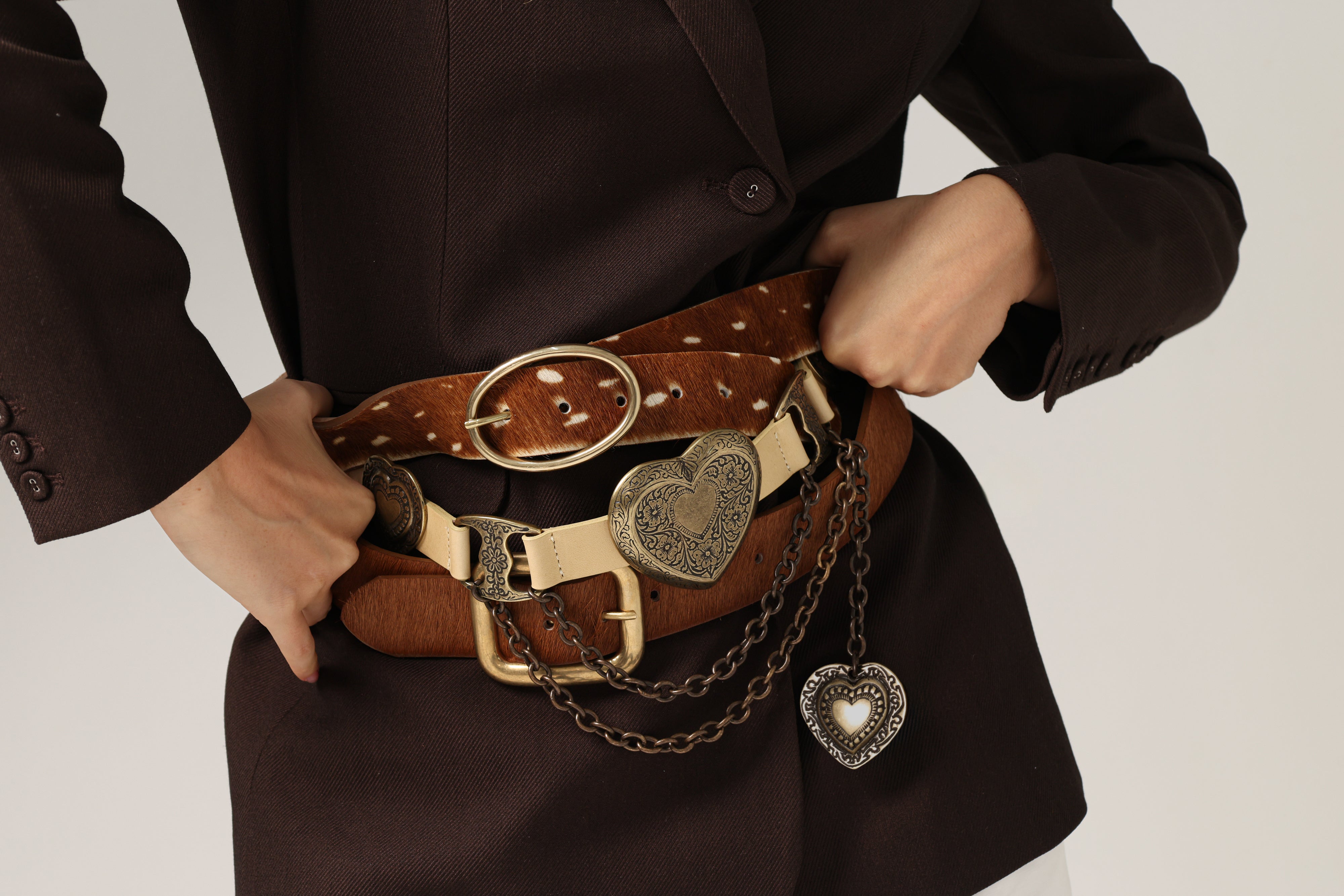 LeAnn Belt - Italian Leather 24k Gold Western Buckle Set | Streets