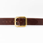 Barrett Belt – smooth brown Italian leather belt with bold brass center bar buckle, unisex design, handcrafted in Los Angeles - Streets Ahead