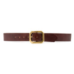 Barrett Belt – smooth brown Italian leather belt with bold brass center bar buckle, unisex design, handcrafted in Los Angeles - Streets Ahead