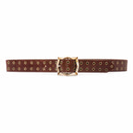 Carter Grommet Belt – smooth brown Italian leather belt with brass grommets and a vintage-plated two-tone Italian romantic buckle, handcrafted in Los Angeles - Streets Ahead