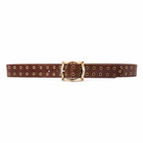 Carter Grommet Belt – smooth brown Italian leather belt with brass grommets and a vintage-plated two-tone Italian romantic buckle, handcrafted in Los Angeles - Streets Ahead