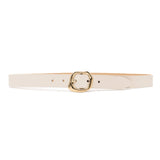 Celine Belt – cream Italian narrow leather belt with a gold organic-shaped center bar buckle, handcrafted in Los Angeles - Streets Ahead