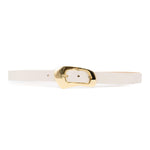 Evangeline Belt – cream Italian leather belt with a gold-plated organic-shaped center bar buckle, handcrafted in Los Angeles - Streets Ahead