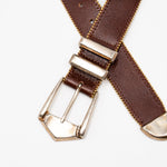 Kaden Belt – brown Italian leather belt with vintage two-toned buckle, western buckle set, and gold ball-and-chain trim, handcrafted in Los Angeles - Streets Ahead