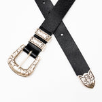 Luca Belt – smooth black Italian leather belt with sleek modern western buckle set and double-loop detail, handcrafted in Los Angeles - Streets Ahead
