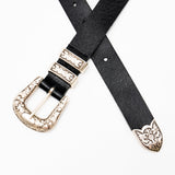 Luca Belt – smooth black Italian leather belt with sleek modern western buckle set and double-loop detail, handcrafted in Los Angeles - Streets Ahead