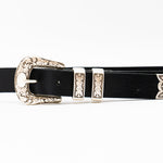 Luca Belt – smooth black Italian leather belt with sleek modern western buckle set and double-loop detail, handcrafted in Los Angeles - Streets Ahead