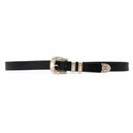 Luca Belt – smooth black Italian leather belt with sleek modern western buckle set and double-loop detail, handcrafted in Los Angeles - Streets Ahead