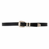 Luca Belt – smooth black Italian leather belt with sleek modern western buckle set and double-loop detail, handcrafted in Los Angeles - Streets Ahead