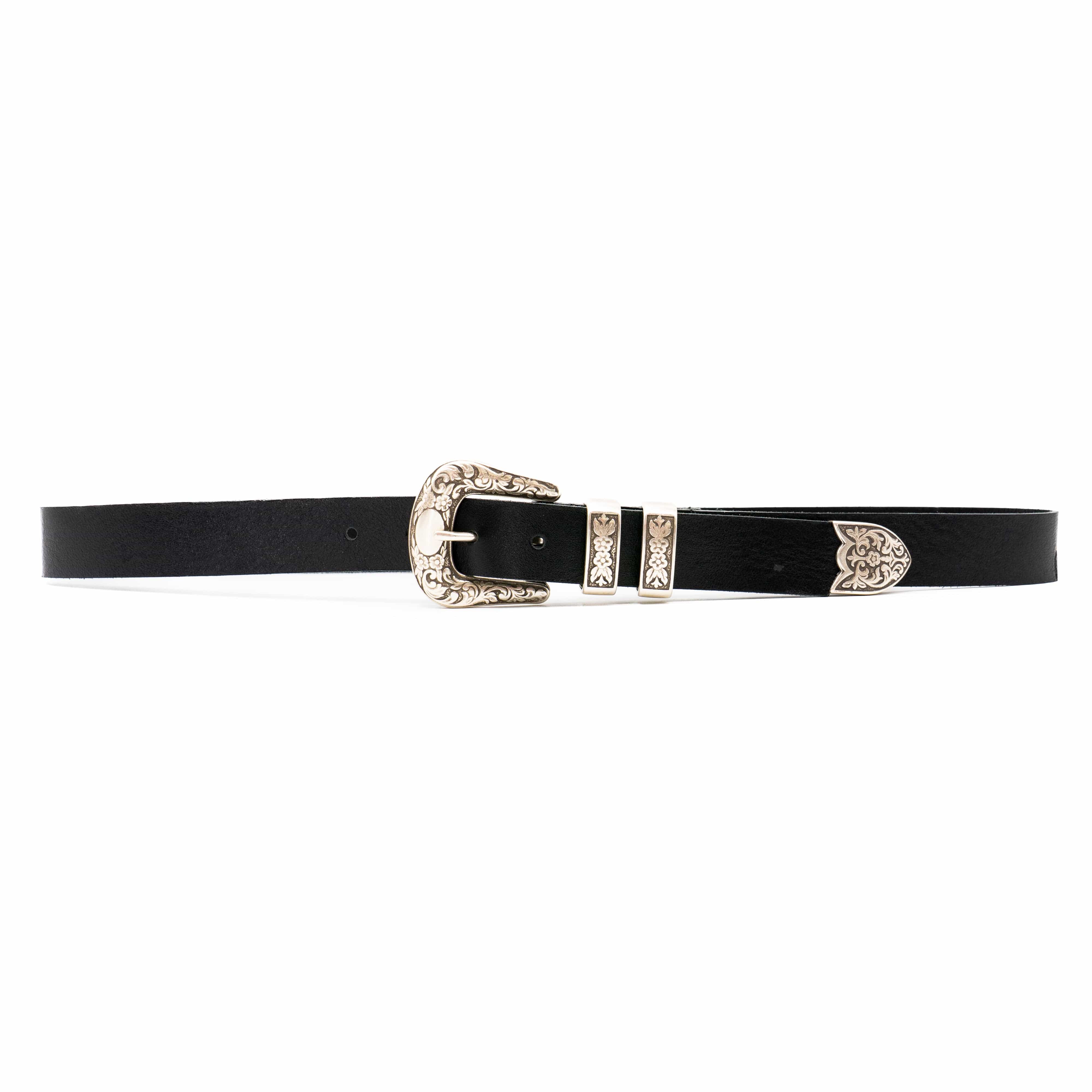Luca Belt – smooth black Italian leather belt with sleek modern western buckle set and double-loop detail, handcrafted in Los Angeles - Streets Ahead
