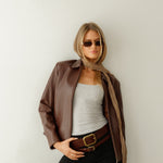 Anya Belt – narrow brown Italian leather belt with a simple solid brass buckle, handcrafted in Los Angeles - Streets Ahead