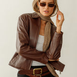 Anya Belt – narrow brown Italian leather belt with a simple solid brass buckle, handcrafted in Los Angeles - Streets Ahead