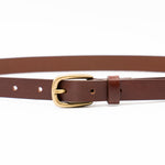 Anya Belt – narrow brown Italian leather belt with a simple solid brass buckle, handcrafted in Los Angeles - Streets Ahead