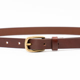 Anya Belt – narrow brown Italian leather belt with a simple solid brass buckle, handcrafted in Los Angeles - Streets Ahead