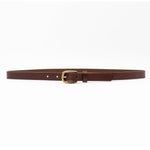 Anya Belt – narrow brown Italian leather belt with a simple solid brass buckle, handcrafted in Los Angeles - Streets Ahead