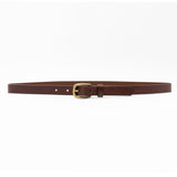 Anya Belt – narrow brown Italian leather belt with a simple solid brass buckle, handcrafted in Los Angeles - Streets Ahead