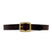 Natalia Belt in black Italian leather with 24k light gold-plated buckle, flat lay view - Streets Ahead