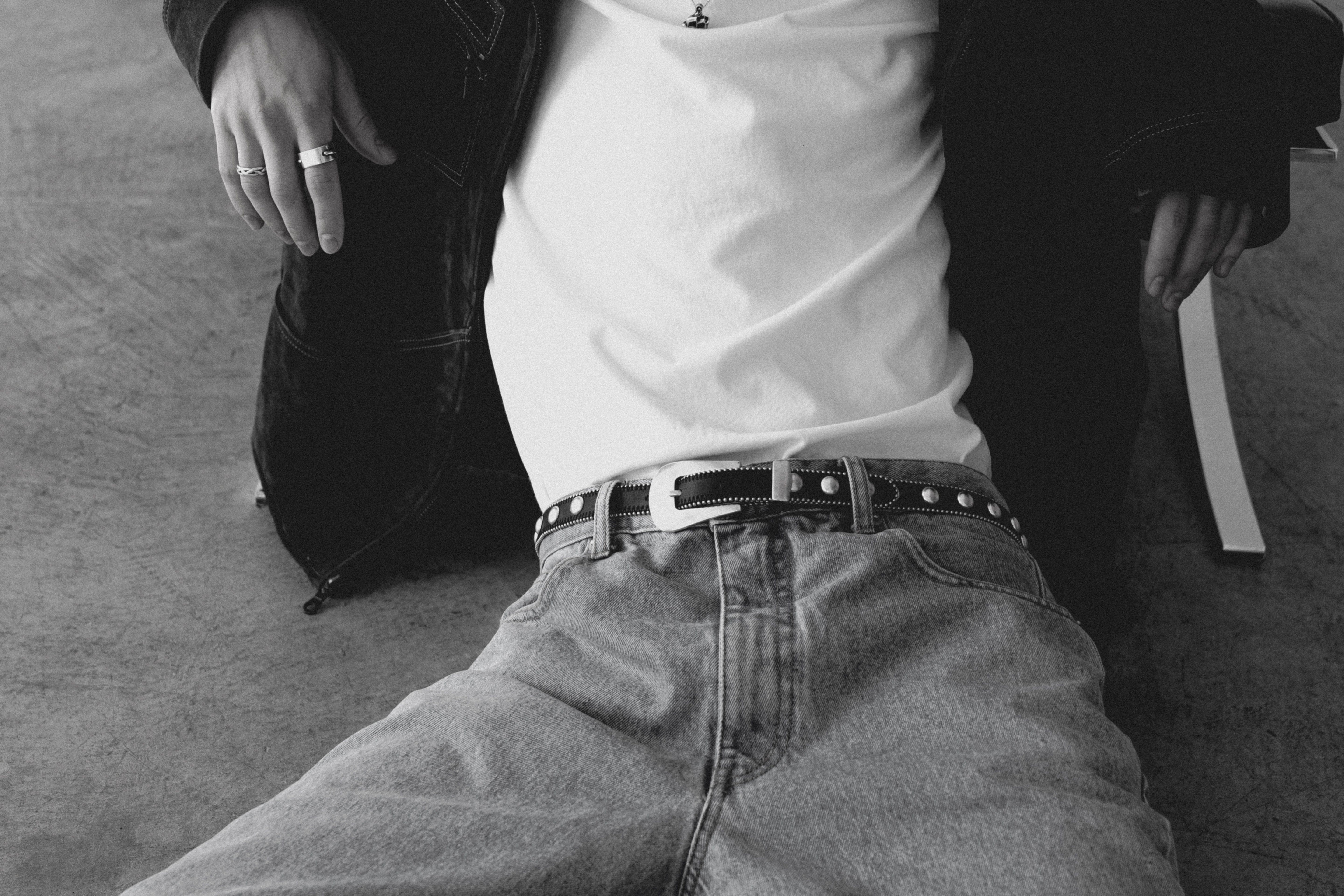 Parker Studded Belt – black Italian leather belt with silver ball-and-chain trim, rivets, and a modern western-style buckle, handcrafted in Los Angeles - Streets Ahead