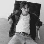 Parker Studded Belt – black Italian leather belt with silver ball-and-chain trim, rivets, and a modern western-style buckle, handcrafted in Los Angeles - Streets Ahead