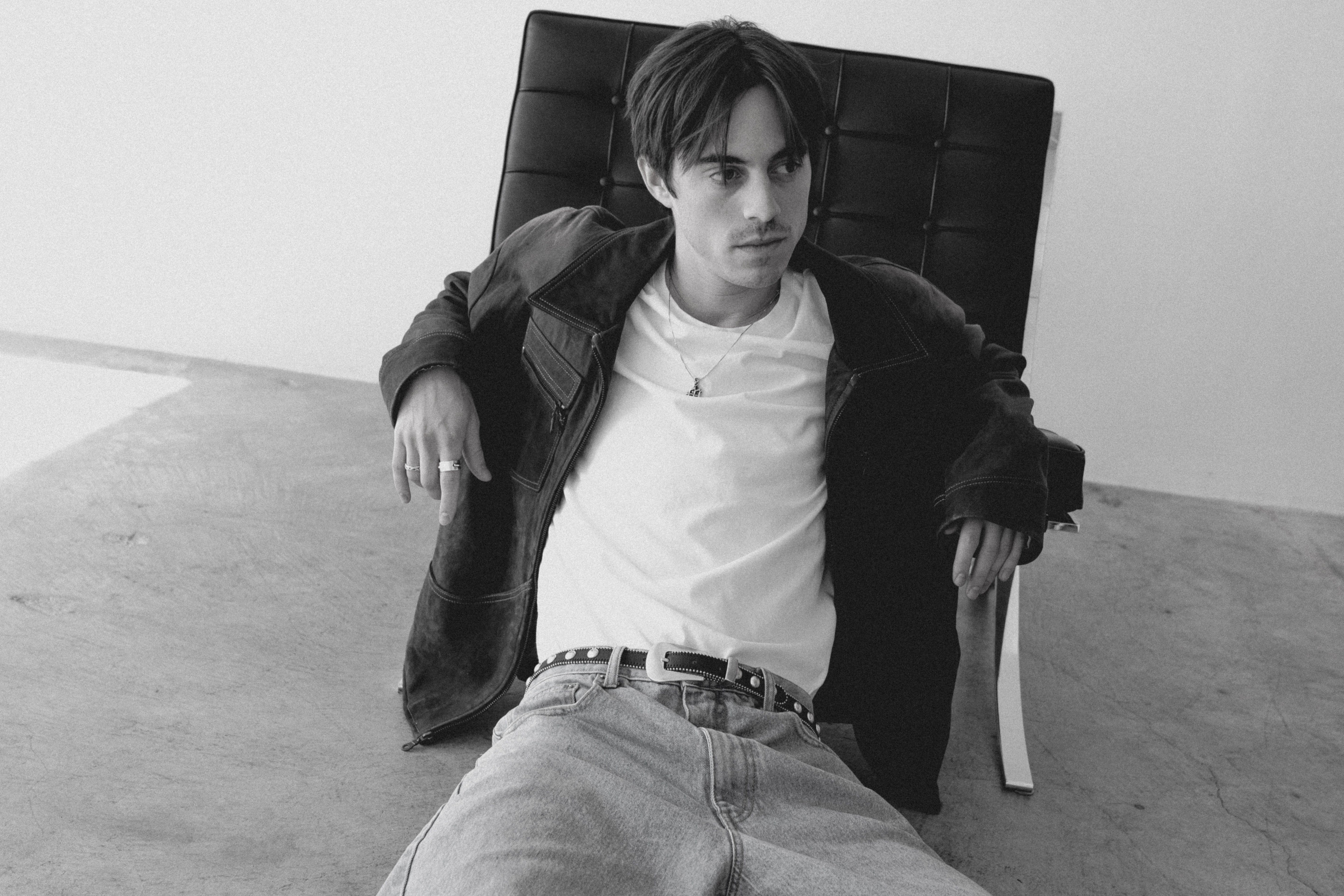 Parker Studded Belt – black Italian leather belt with silver ball-and-chain trim, rivets, and a modern western-style buckle, handcrafted in Los Angeles - Streets Ahead