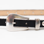 Parker Studded Belt – black Italian leather belt with silver ball-and-chain trim, rivets, and a modern western-style buckle, handcrafted in Los Angeles - Streets Ahead