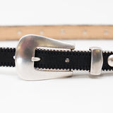 Parker Studded Belt – black Italian leather belt with silver ball-and-chain trim, rivets, and a modern western-style buckle, handcrafted in Los Angeles - Streets Ahead