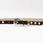 Parker Studded Belt – black Italian leather belt with silver ball-and-chain trim, rivets, and a modern western-style buckle, handcrafted in Los Angeles - Streets Ahead