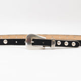 Parker Studded Belt – black Italian leather belt with silver ball-and-chain trim, rivets, and a modern western-style buckle, handcrafted in Los Angeles - Streets Ahead