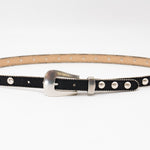 Parker Studded Belt – black Italian leather belt with silver ball-and-chain trim, rivets, and a modern western-style buckle, handcrafted in Los Angeles - Streets Ahead