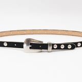 Parker Studded Belt – black Italian leather belt with silver ball-and-chain trim, rivets, and a modern western-style buckle, handcrafted in Los Angeles - Streets Ahead