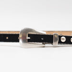 Parker Studded Belt – black Italian leather belt with silver ball-and-chain trim, rivets, and a modern western-style buckle, handcrafted in Los Angeles - Streets Ahead