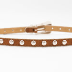 Parker Studded Belt – tan Italian leather belt with silver ball-and-chain trim, rivets, and a modern western-style buckle, handcrafted in Los Angeles - Streets Ahead