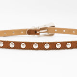 Parker Studded Belt – tan Italian leather belt with silver ball-and-chain trim, rivets, and a modern western-style buckle, handcrafted in Los Angeles - Streets Ahead