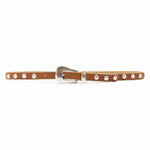 Parker Studded Belt – tan Italian leather belt with silver ball-and-chain trim, rivets, and a modern western-style buckle, handcrafted in Los Angeles - Streets Ahead