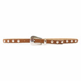 Parker Studded Belt – tan Italian leather belt with silver ball-and-chain trim, rivets, and a modern western-style buckle, handcrafted in Los Angeles - Streets Ahead