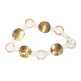 Phantom Belt – recycled off-white Italian leather belt with brass rings, hammered hardware, stretch details, and collar stud closure, handcrafted in Los Angeles - Streets Ahead