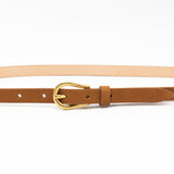 Primrose Belt – Italian cognac nubuck leather belt with a 24k gold-plated buckle and a 0.5-inch strap, handcrafted in Los Angeles - Streets Ahead