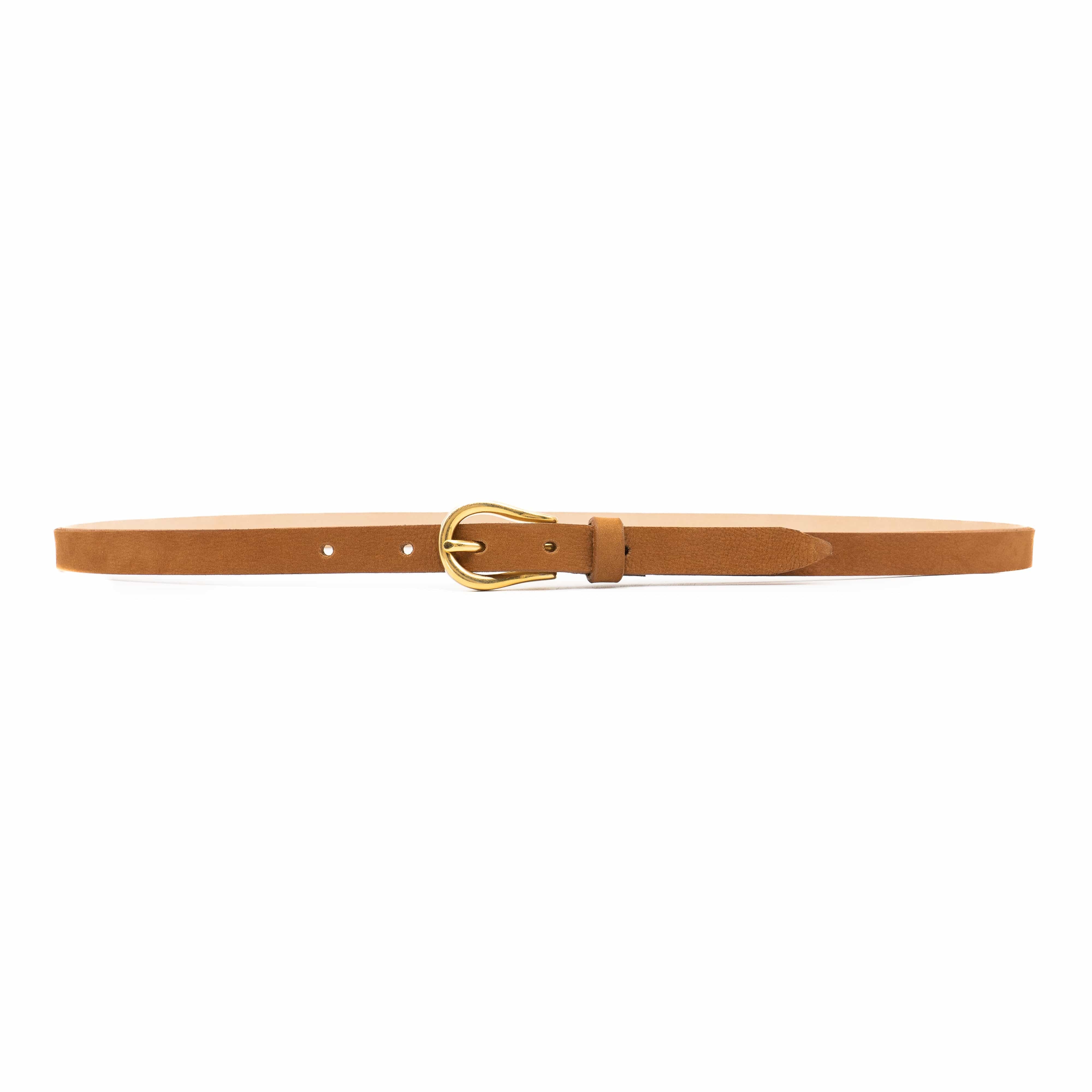 Primrose Belt – Italian cognac nubuck leather belt with a 24k gold-plated buckle and a 0.5-inch strap, handcrafted in Los Angeles - Streets Ahead